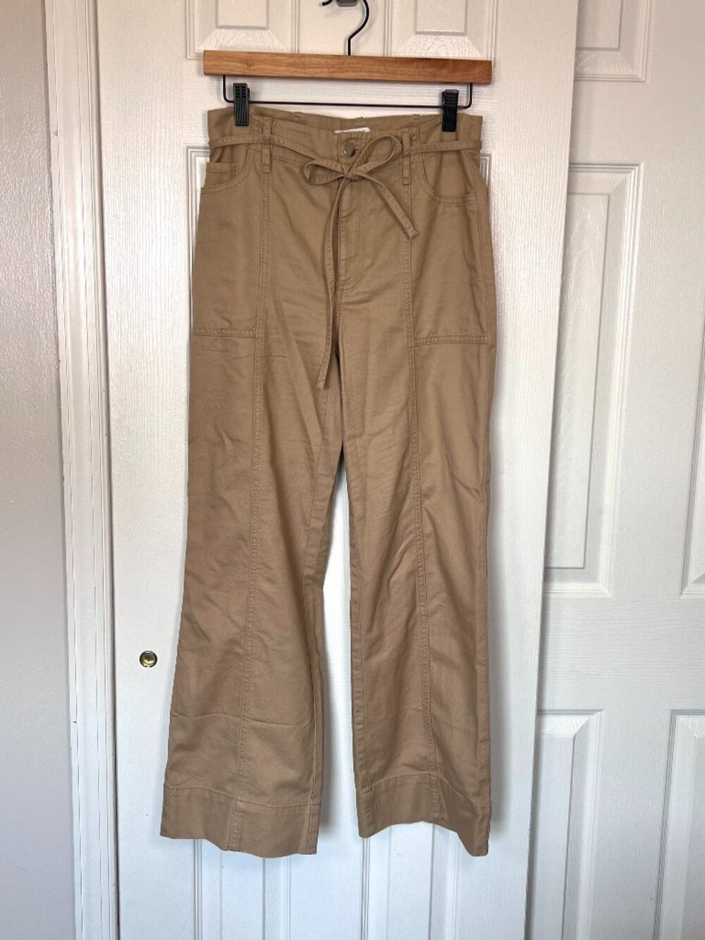 Loft Utility Wide Leg Draw String Waist Tan Khaki Trouser Pants Size 2P